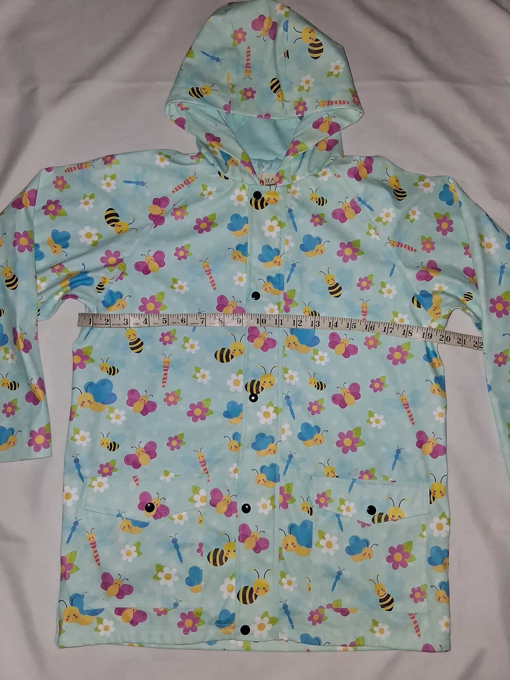 MUCKY WEAR Blue Teal Raincoat Hooded Waterproof Rain Jacket - Size 12 Kids